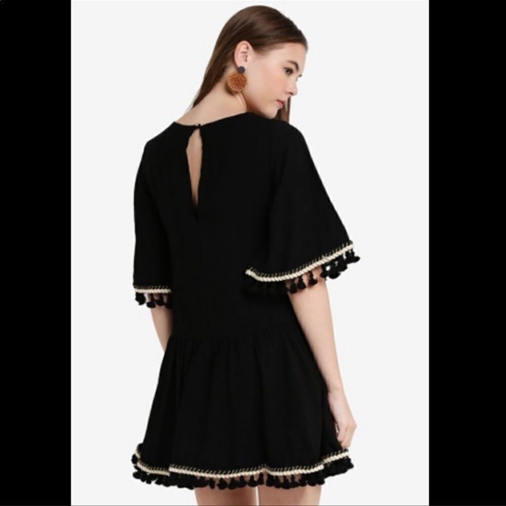 Indikah Hem Drop Waist Tassel Dress Boho Fringe L - image 6